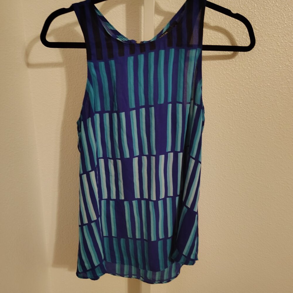 Apt. 9 Women's Tank Top Size Medium Vertical Stripes Polyester Blue Teal